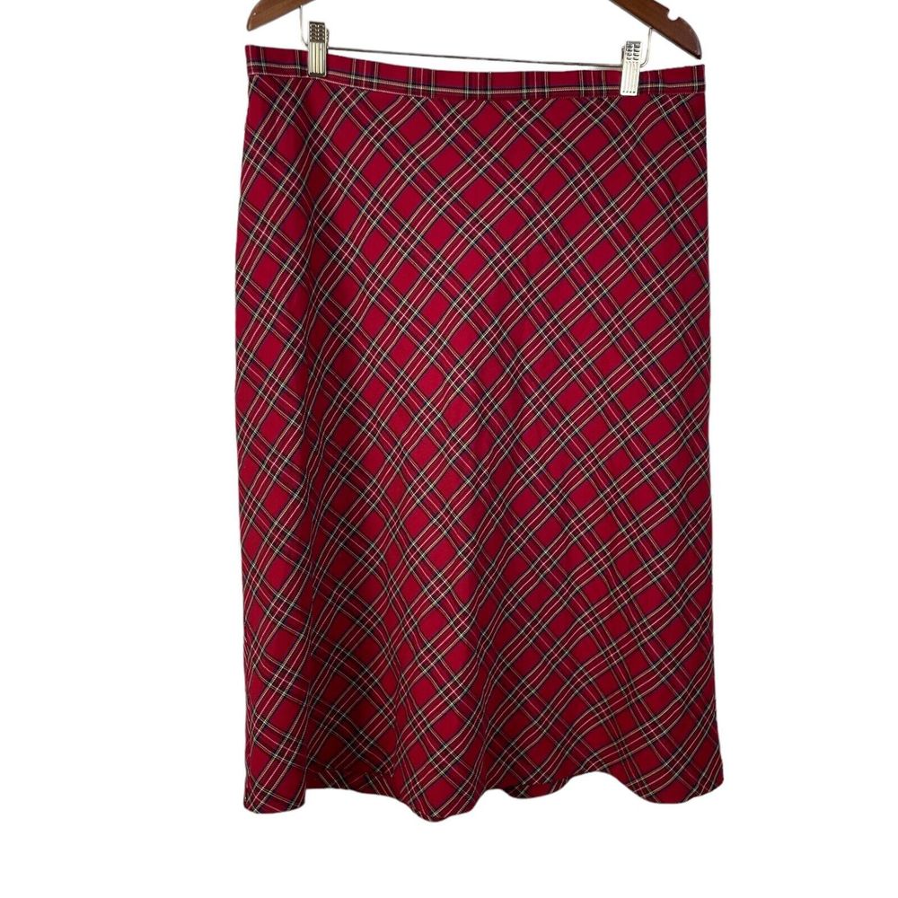 VTG Sag Harbor Womens 16 Skirt Red Tartan Plaid Midi Length Christmas Holiday